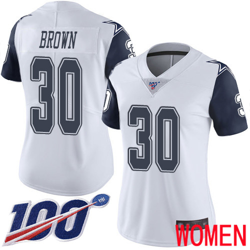 Women Dallas Cowboys Limited White Anthony Brown #30 100th Season Rush Vapor Untouchable NFL Jersey->women nfl jersey->Women Jersey